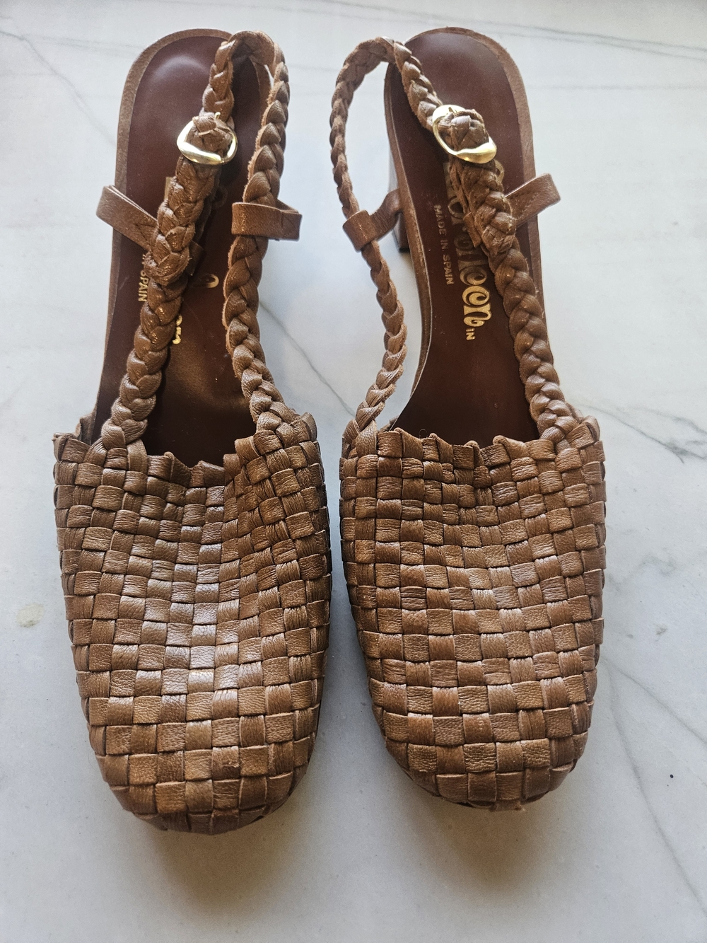 Loraleen Brown Woven Leather Slingback Sandals Size 10AA